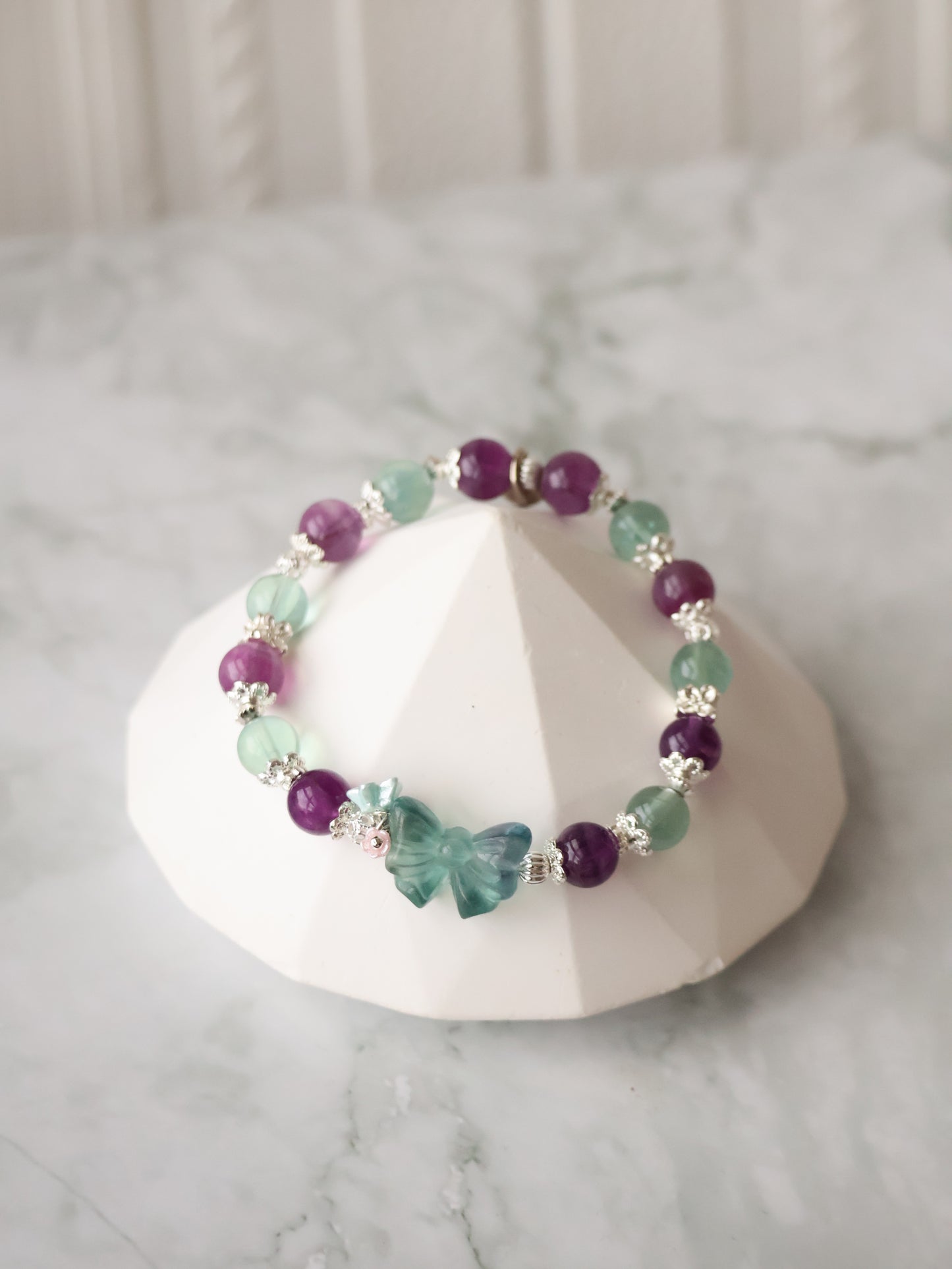 *Instocks* Berri Bow 8mm Blue Fluorite & Purple Fluorite with Blue Fluorite Bow (Elastic)