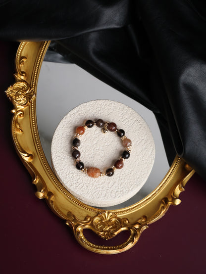 Garden Quartz, Smoky Quartz, Sliver Sheen Obsidian, Black Gold Super 7 Crystal Bracelet — Reddish Rich Slushie Inspired Dupe | 10mm (Elastic)
