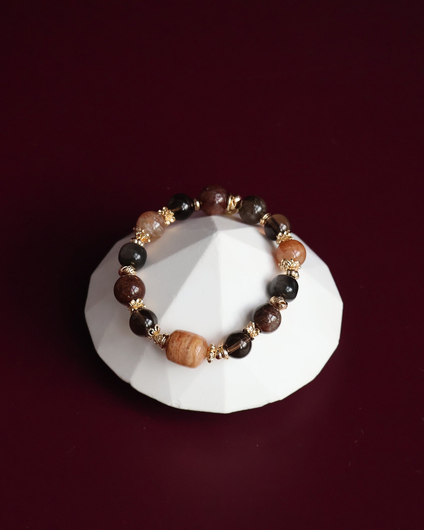 Garden Quartz, Smoky Quartz, Sliver Sheen Obsidian, Black Gold Super 7 Crystal Bracelet — Reddish Rich Slushie Inspired Dupe | 10mm (Elastic)
