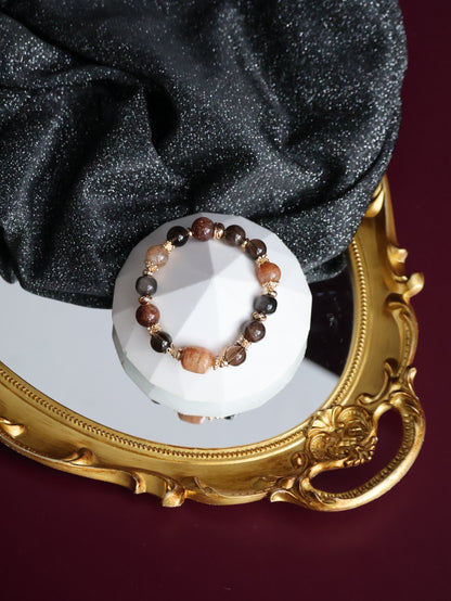 Garden Quartz, Smoky Quartz, Sliver Sheen Obsidian, Black Gold Super 7 Crystal Bracelet — Reddish Rich Slushie Inspired Dupe | 10mm (Elastic)