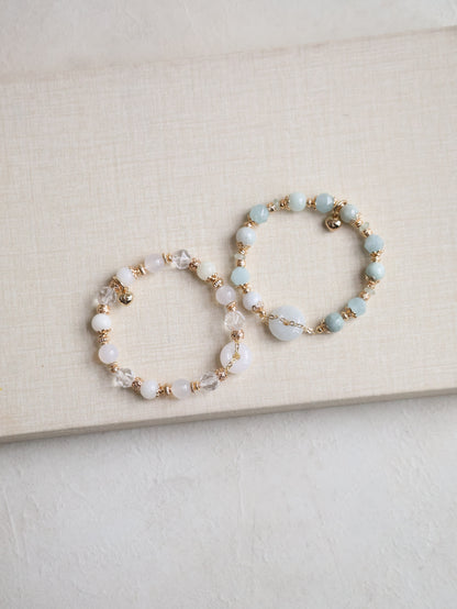Clear Quartz Faceted, White Agate, White Jadeite —  White Jadevie Ping An Kou | 8mm (Elastic)