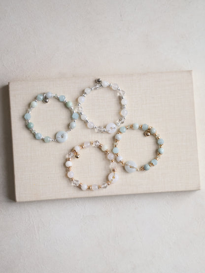 Aquamarine Faceted, Green Jadeite & Green Aventurine —  Green Jadevie Ping An Kou | 8mm (Elastic)