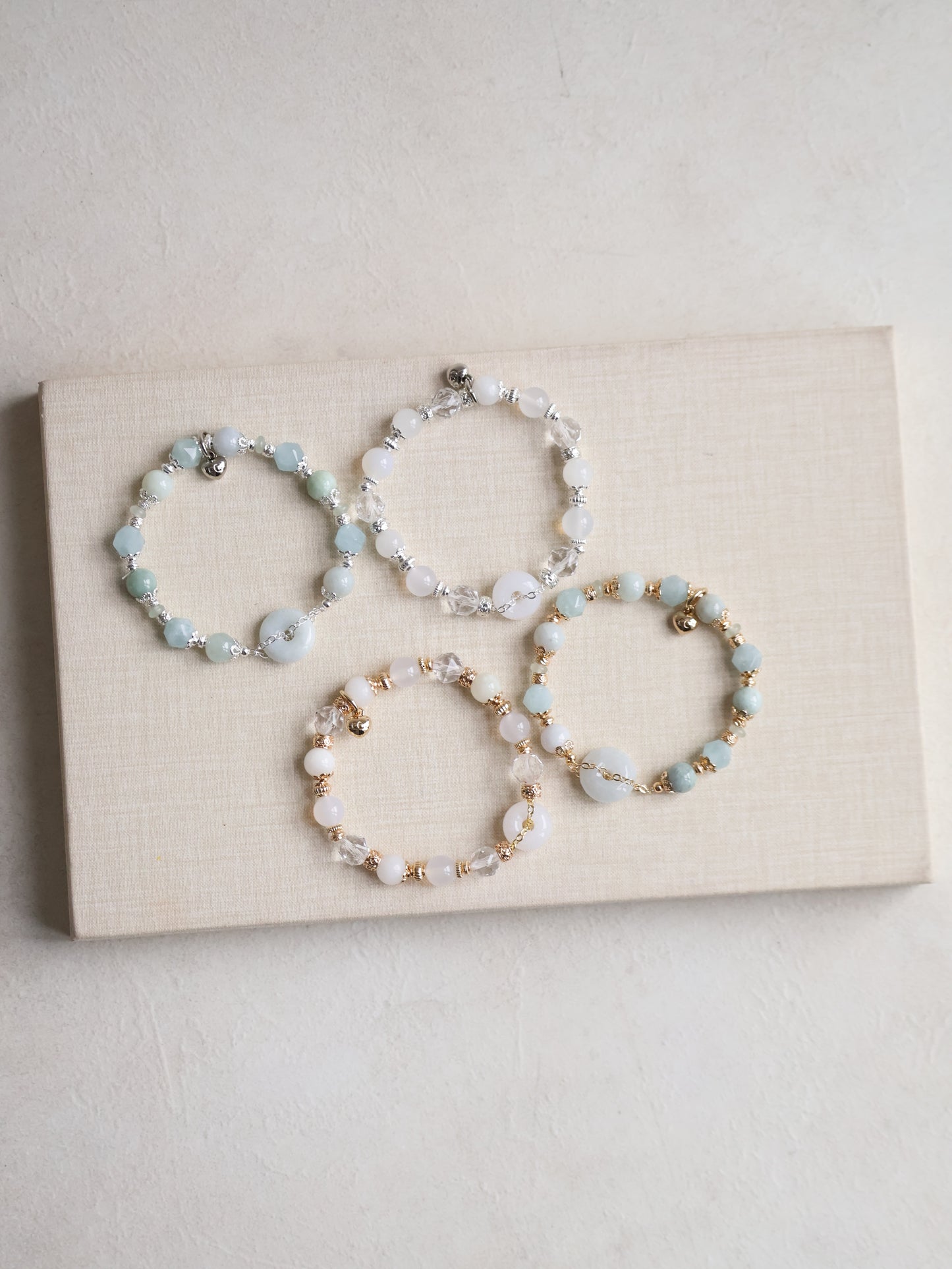 Clear Quartz Faceted, White Agate, White Jadeite —  White Jadevie Ping An Kou | 8mm (Elastic)