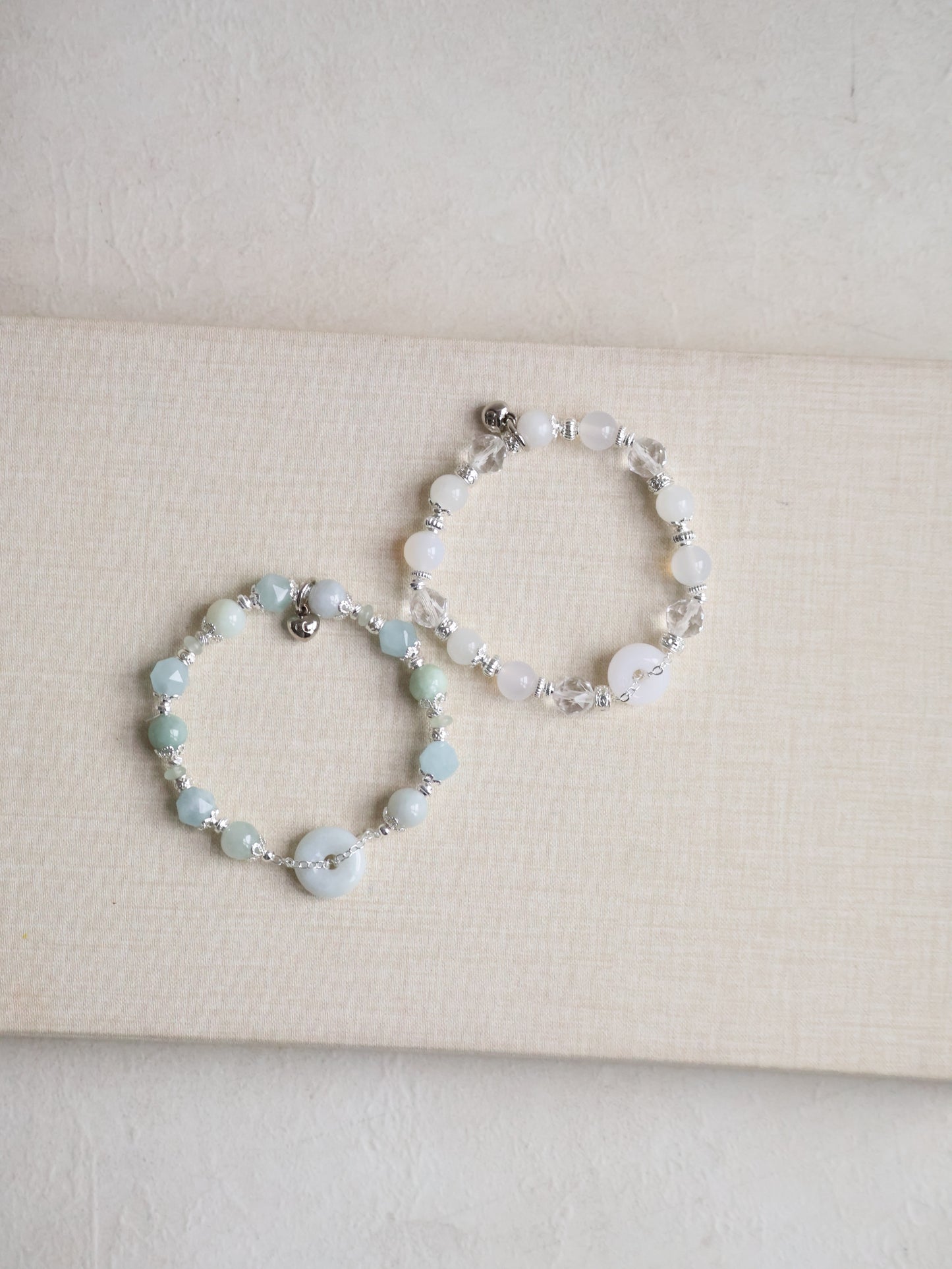 Clear Quartz Faceted, White Agate, White Jadeite —  White Jadevie Ping An Kou | 8mm (Elastic)