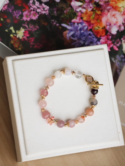 Guava Quartz Flower Carving Multigem Duobaao Crystal Bracelet — Choco Berry | 8mm (OT Clasp, Elastic)