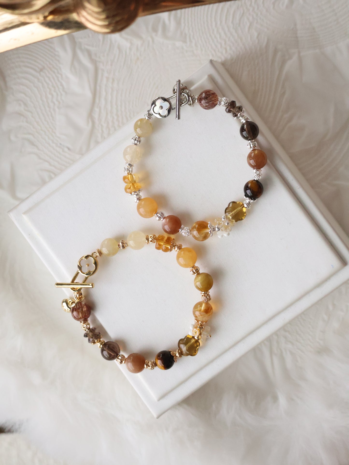 Smoky Citrine Flower Carving Multigem (Duobao) Crystal Bracelet — Castella | 8mm (OT Clasp, Elastic)