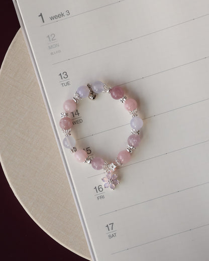 Pink Purple Emerald Mica, Lilac Chalcedony & Rose Quartz with Pink Flower & Mini Flower Bouquet — Blooming Bouquet | 8mm / 10mm (Elastic)