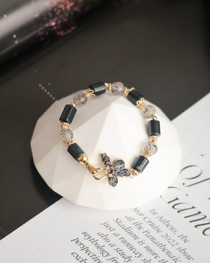 Black Strawberry Quartz & Wuji Jadeite — Bali Inspired | 8mm (Elastic)