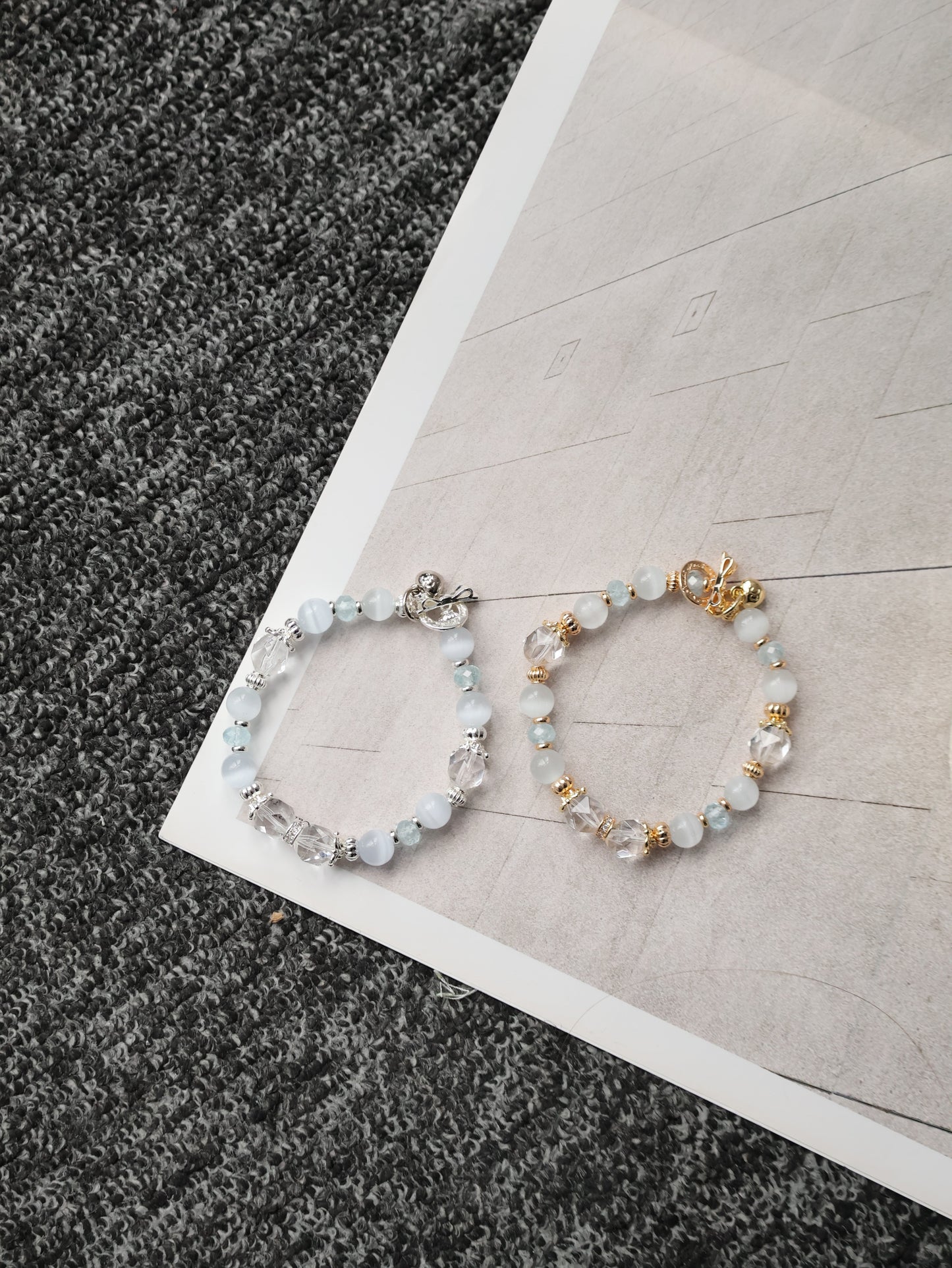 Blue Topaz Faceted Rondelle, Clear Quartz & Cat’s Eye Crystal Bracelet — Crystelle | 8mm (Elastic)