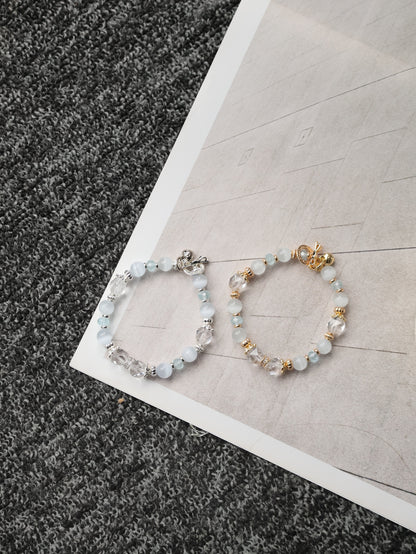Blue Topaz Faceted Rondelle, Clear Quartz & Cat’s Eye Crystal Bracelet — Crystelle | 8mm (Elastic)