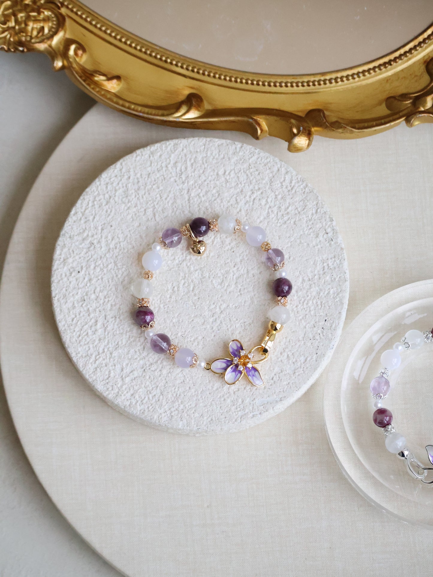 Unicorn Stone, White Phantom Quartz, Lilac Chalcedony & Amethyst — Plumeria Purple | 8mm (Elastic, OT Clasp)
