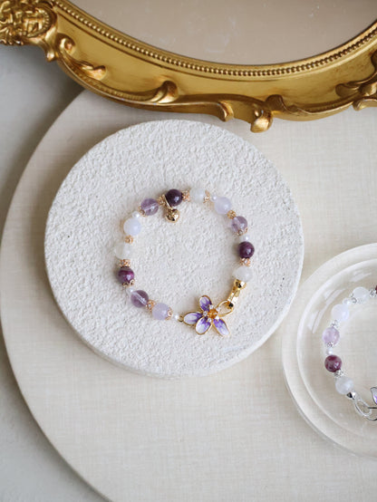 Unicorn Stone, White Phantom Quartz, Lilac Chalcedony & Amethyst — Plumeria Purple | 8mm (Elastic, OT Clasp)