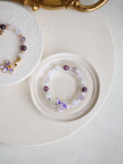 Unicorn Stone, White Phantom Quartz, Lilac Chalcedony & Amethyst — Plumeria Purple | 8mm (Elastic, OT Clasp)