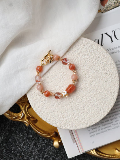 Sunstone, Fire Quartz & Peach Moonstone Crystal Bracelet — Apricot | 8mm (Elastic)