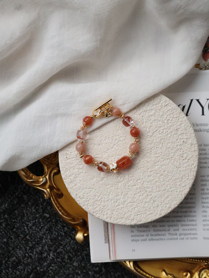 Sunstone, Fire Quartz & Peach Moonstone Crystal Bracelet — Apricot | 8mm (Elastic)
