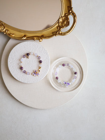 Unicorn Stone, White Phantom Quartz, Lilac Chalcedony & Amethyst — Plumeria Purple | 8mm (Elastic, OT Clasp)