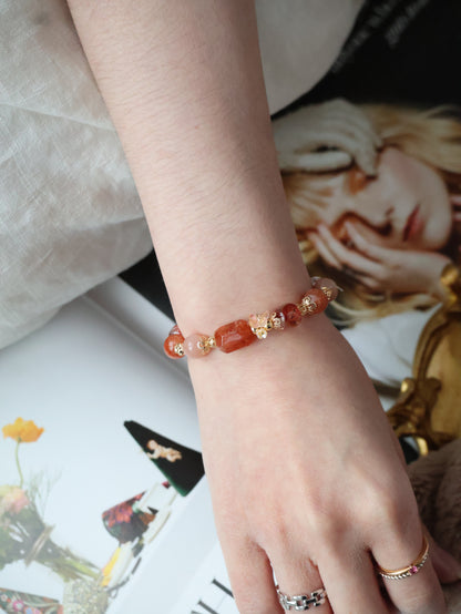 Sunstone, Fire Quartz & Peach Moonstone Crystal Bracelet — Apricot | 8mm (Elastic)