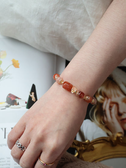 Sunstone, Fire Quartz & Peach Moonstone Crystal Bracelet — Apricot | 8mm (Elastic)