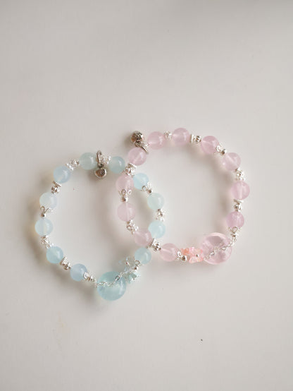 Aquamarine & Rose Quartz Ping An Kou with Bouquet — Erilyn & Annelina | 8mm (Elastic)