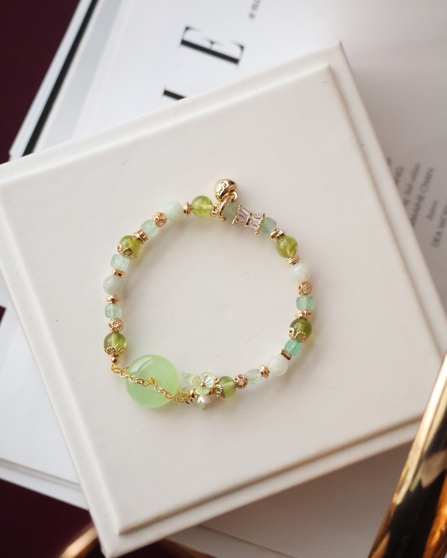 Green Strawberry Quartz, Green Jadeite & Peridot — Everfae Ping An Kou Series | 6mm (Elastic)