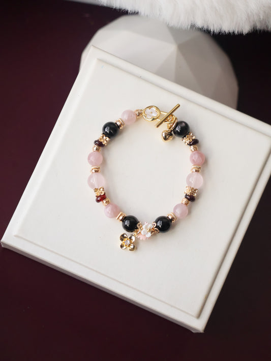 Hypersthene, Pink Purple Emerald Mica, Rose Quartz & Garnet — Noir Reverie | 8mm (OT Clasps, Elastic)