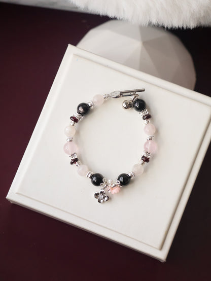Hypersthene, Pink Purple Emerald Mica, Rose Quartz & Garnet — Noir Reverie | 8mm (OT Clasps, Elastic)