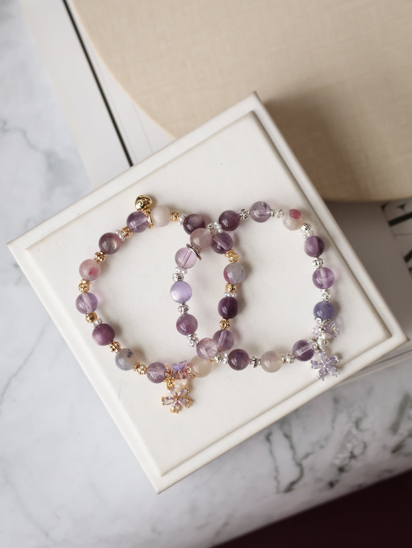 Amethyst, Unicorn Stone & Lepidolite Crystal Bracelet — Twilight Sparkle | 8mm (Elastic)