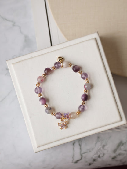 Amethyst, Unicorn Stone & Lepidolite Crystal Bracelet — Twilight Sparkle | 8mm (Elastic)
