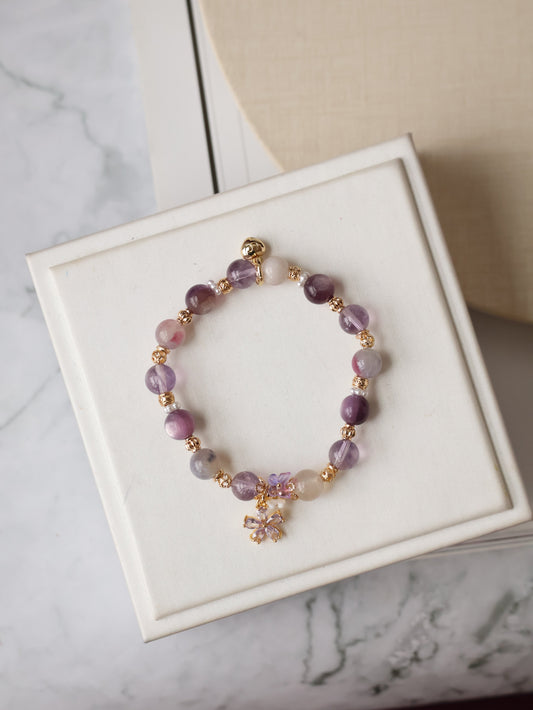 Amethyst, Unicorn Stone & Lepidolite Crystal Bracelet — Twilight Sparkle | 8mm (Elastic)