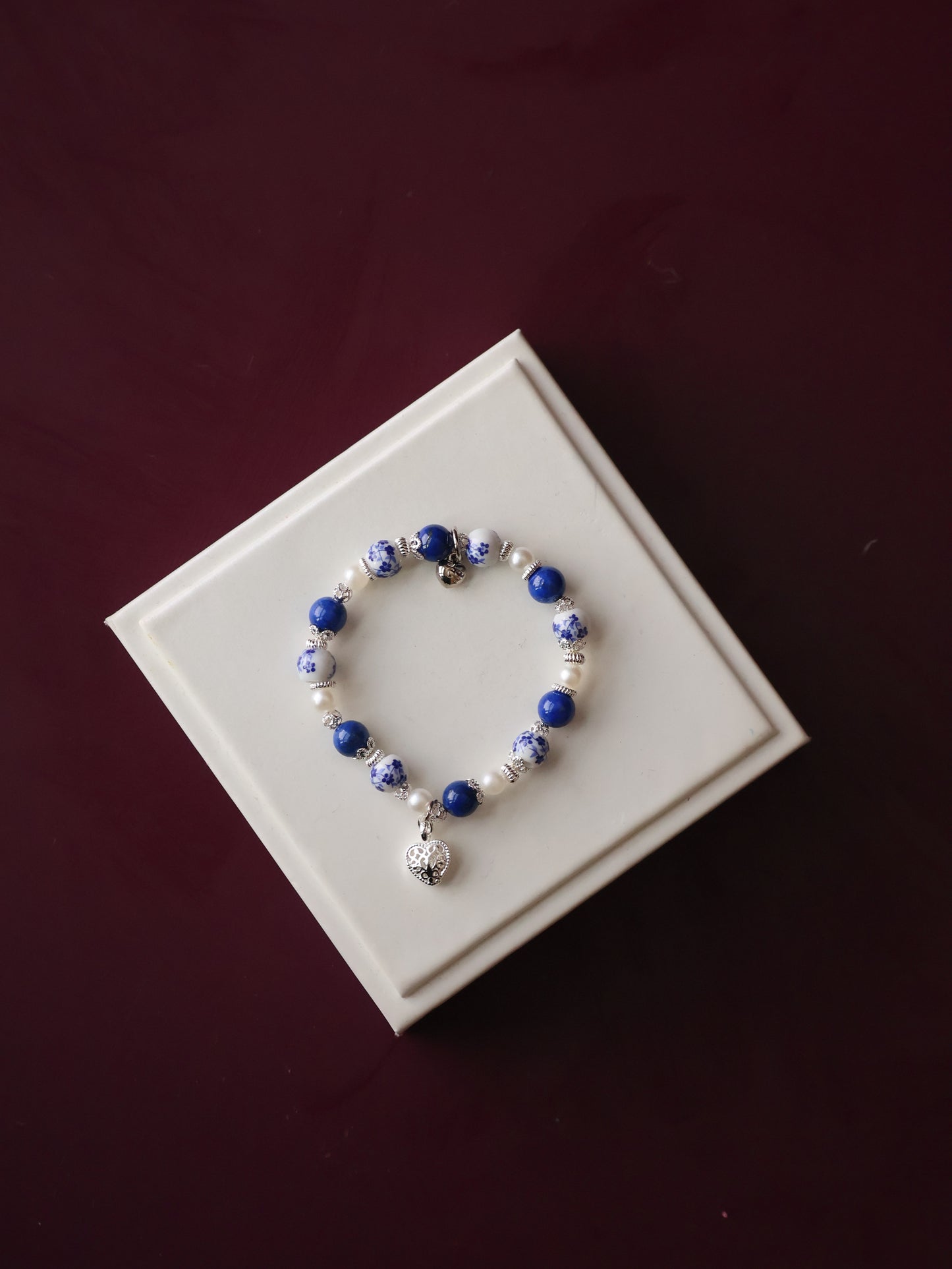 Lapis Lazuli Crystal Bracelet — Chinese Porcelain Inspired | 8mm (Elastic)