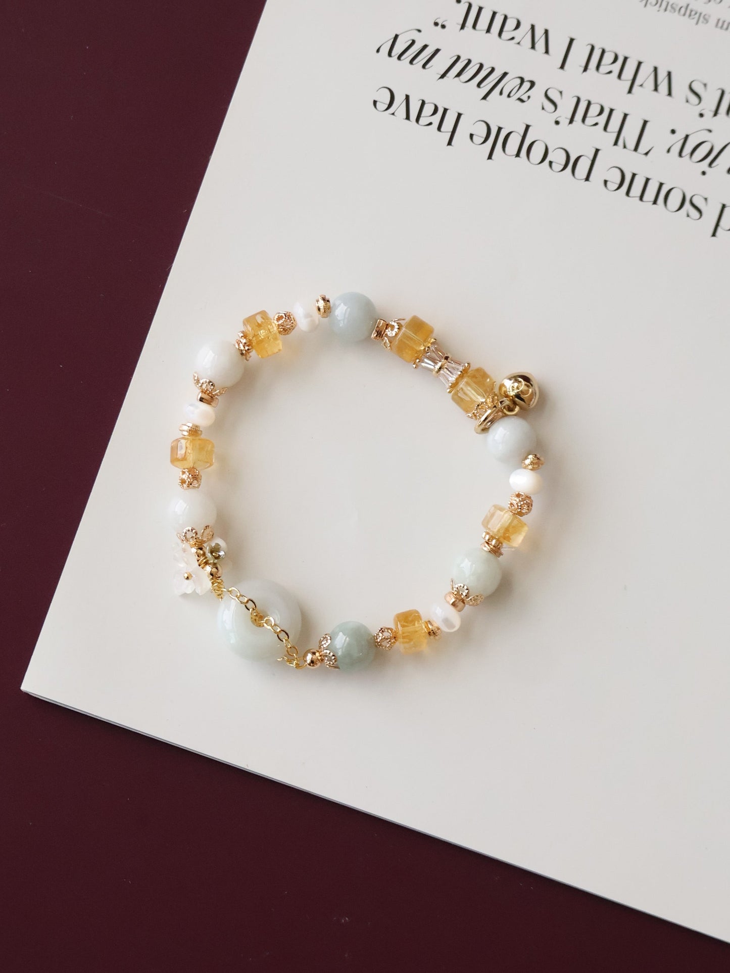 Green Jadeite, Citrine & White Conch — Everfae Ping An Kou Series | 8mm (Elastic)