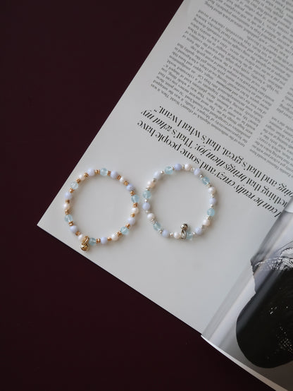 Blue Lace Agate, Blue Topaz & Freshwater Pearl Crystal Bracelet — Aeris | 6mm (Elastic)