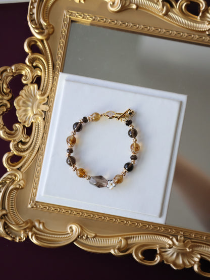 Smoky Quartz & Citrine Bracelet with Smoky Quartz Freeform — Midnight Shimmer | 8mm (OT Clasp, Elastic)