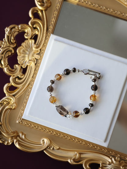Smoky Quartz & Citrine Bracelet with Smoky Quartz Freeform — Midnight Shimmer | 8mm (OT Clasp, Elastic)