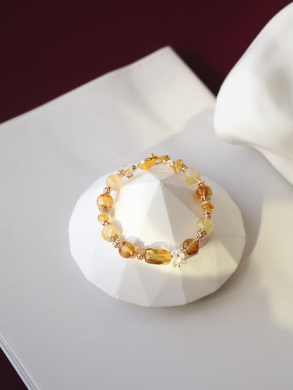 Citrine Crystal Bracelet with Citrine Free Form — Sunelle | 8mm (OT Clasp, Elastic)