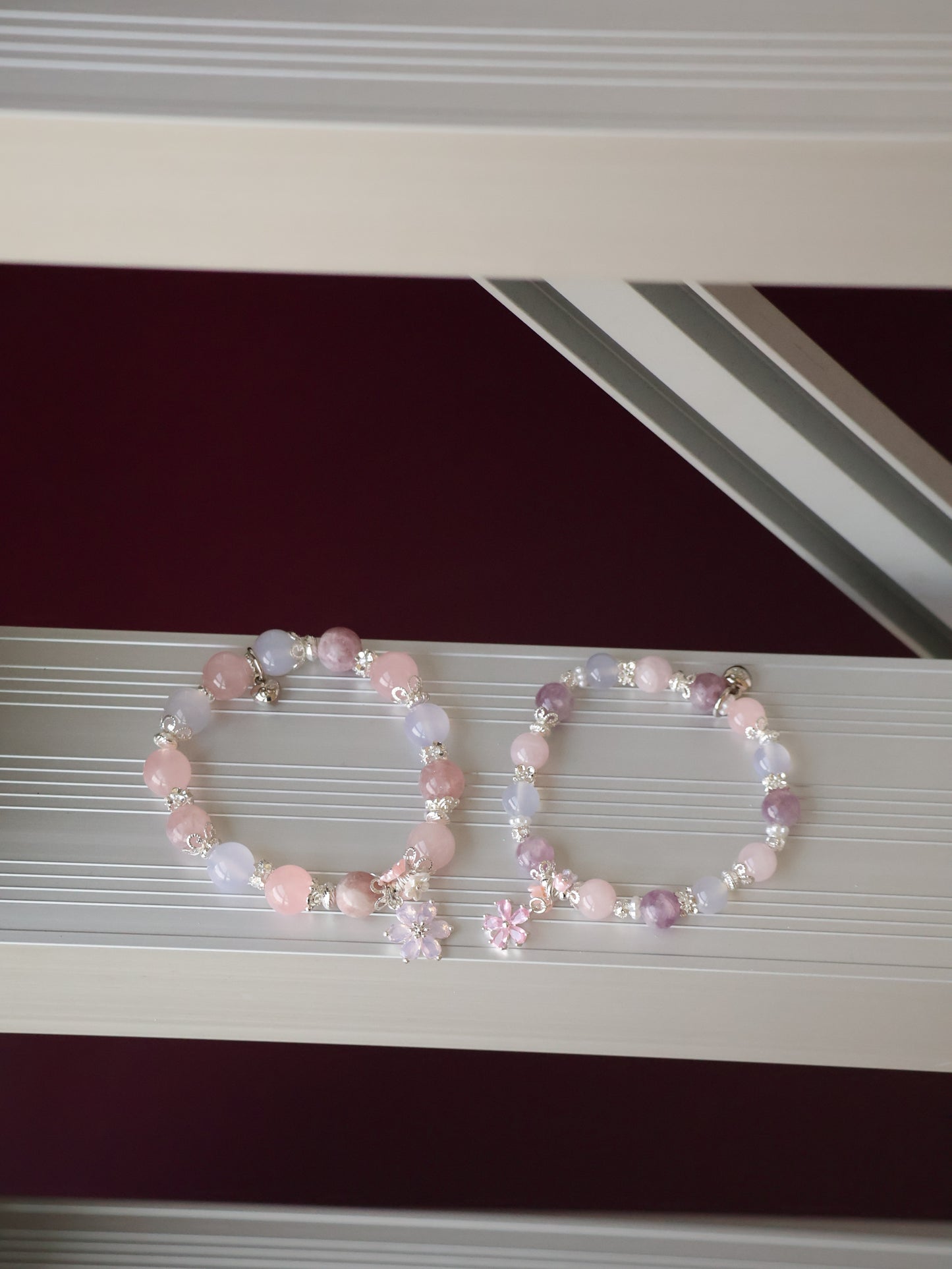 Pink Purple Emerald Mica, Lilac Chalcedony & Rose Quartz with Pink Flower & Mini Flower Bouquet — Blooming Bouquet | 8mm / 10mm (Elastic)