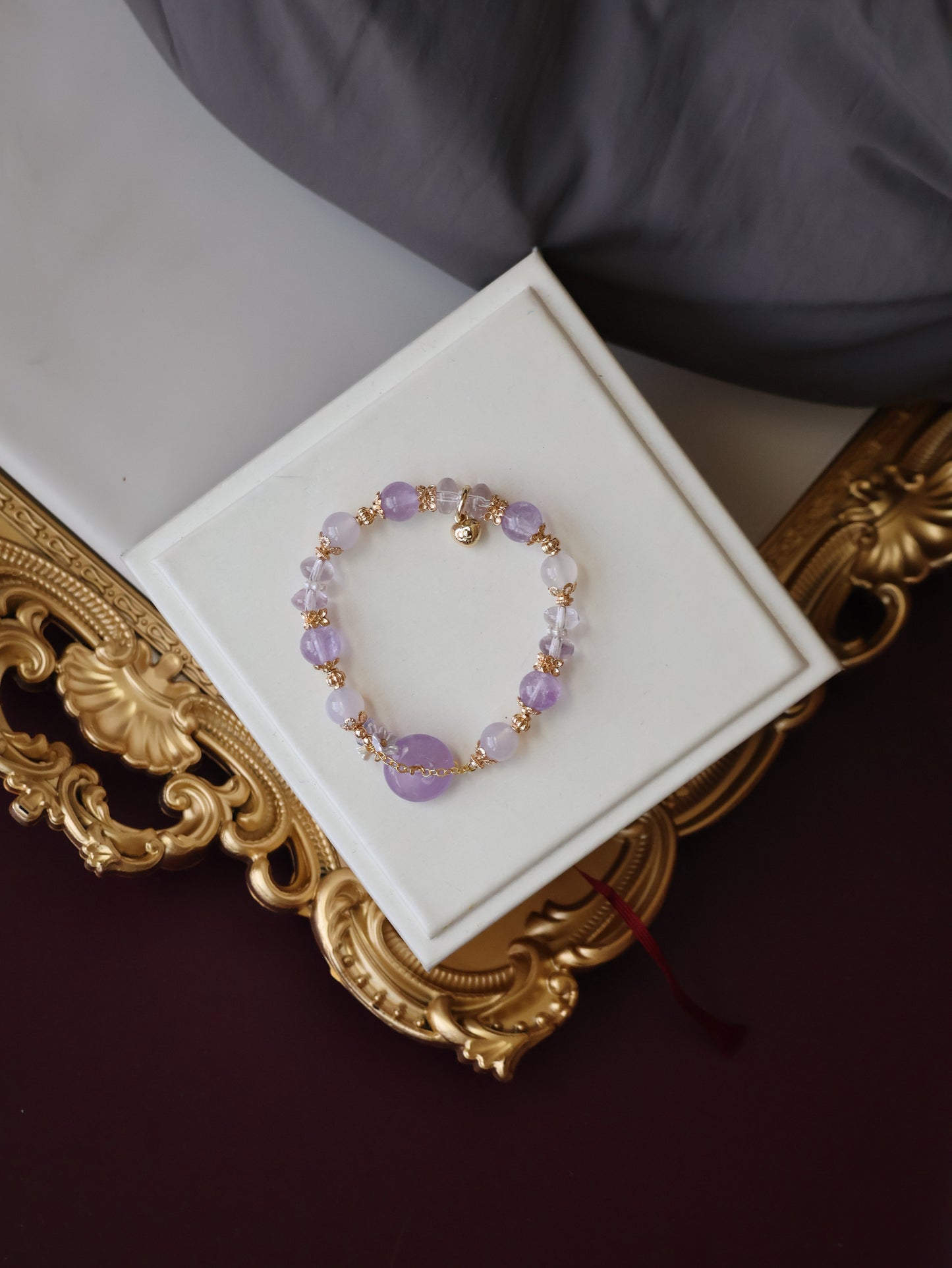 Amethyst & Lilac Chalcedony Ping An Kou Crystal Bracelet — Odette | 8mm (Elastic)