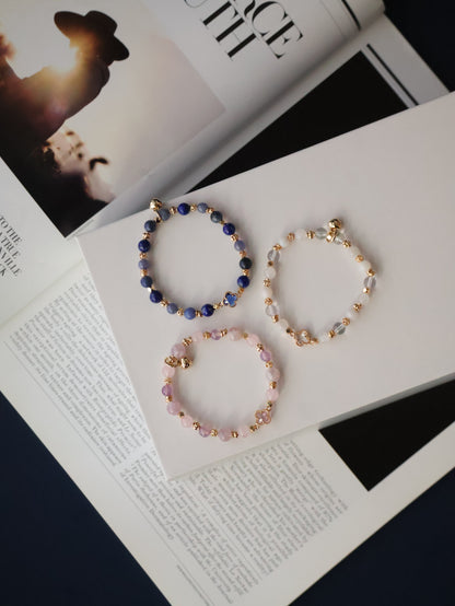 Lapis Lazuli, Rose Quartz & Moonstone Stackers Crystal Bracelet — Clover Alchemy Series 2.0 | 6mm (Elastic)