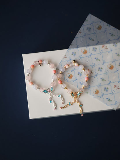 Queen Conch, Lilac Chalcedony & Rose Quartz Crystal Bracelet — Elaria | 10mm (Elastic)
