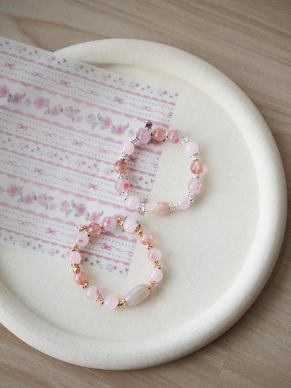 Flower Agate, Rhodonite & Rose Quartz Bracelet — Pink Slushie Inspired Dupe | 10mm (Elastic)