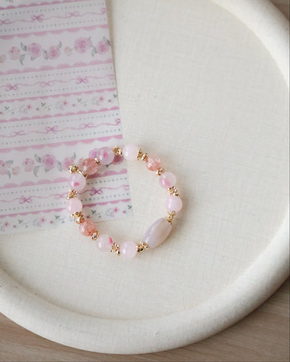 Flower Agate, Rhodonite & Rose Quartz Bracelet — Pink Slushie Inspired Dupe | 10mm (Elastic)