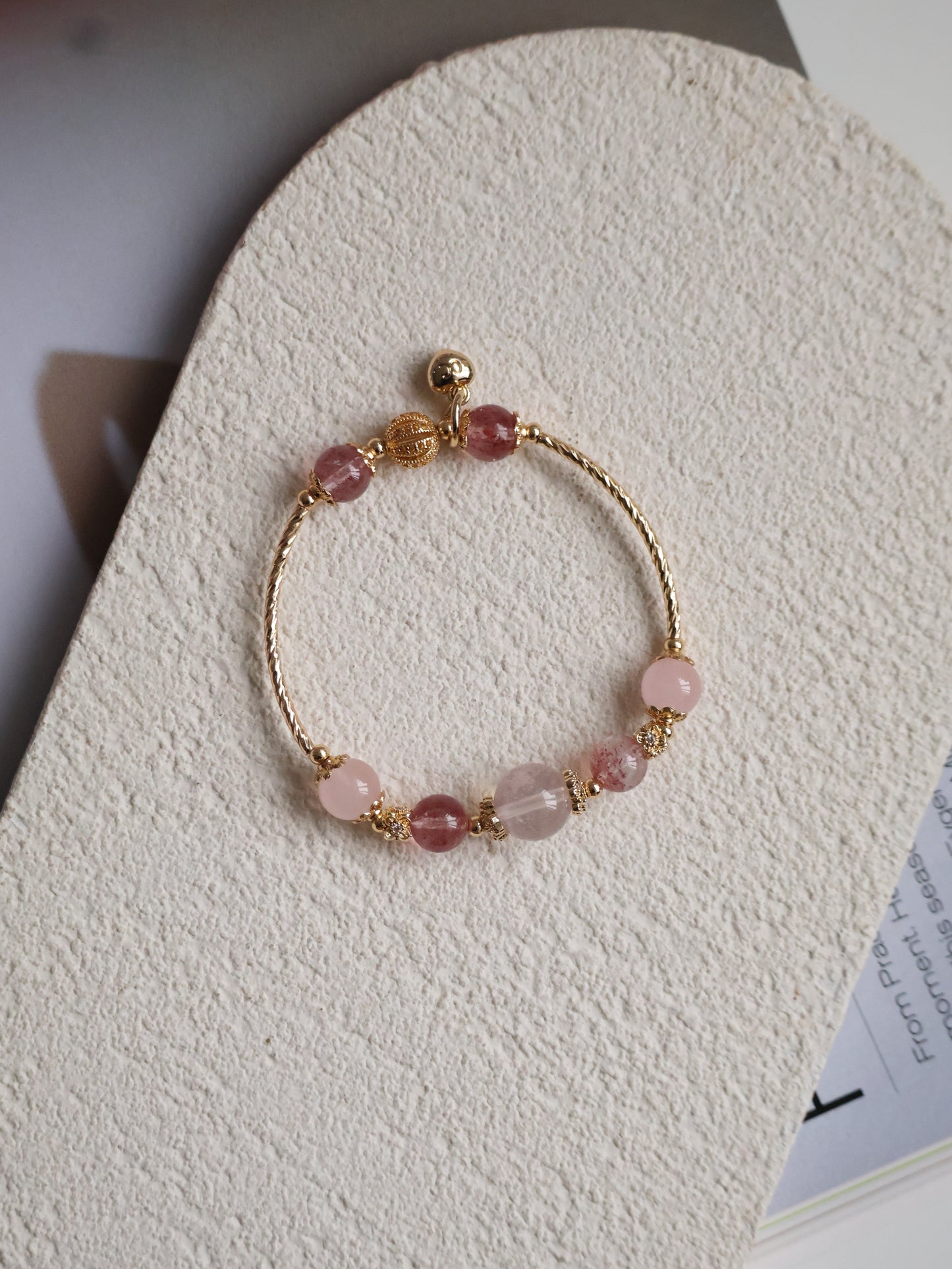 Strawberry Quartz & Rose Quartz Crystal Bracelet Bangle — Orianna Bangles Series | 8mm (Elastic)
