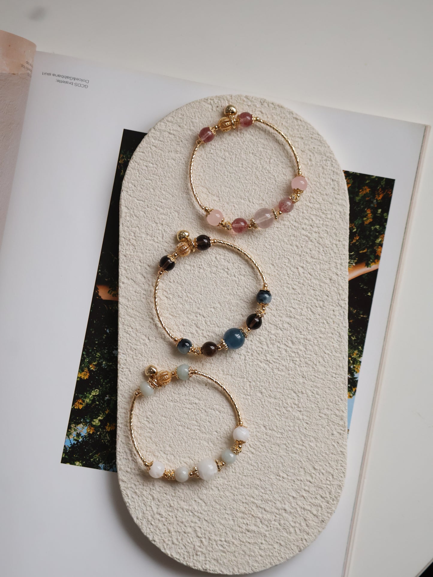 Smoky Quartz & Devil’s Eye Aquamarine Crystal Bracelet Bangle — Orianna Bangles Series | 8mm
