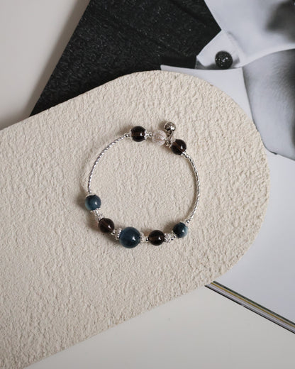 Smoky Quartz & Devil’s Eye Aquamarine Crystal Bracelet Bangle — Orianna Bangles Series | 8mm