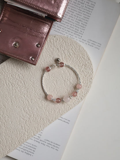 Strawberry Quartz & Rose Quartz Crystal Bracelet Bangle — Orianna Bangles Series | 8mm (Elastic)
