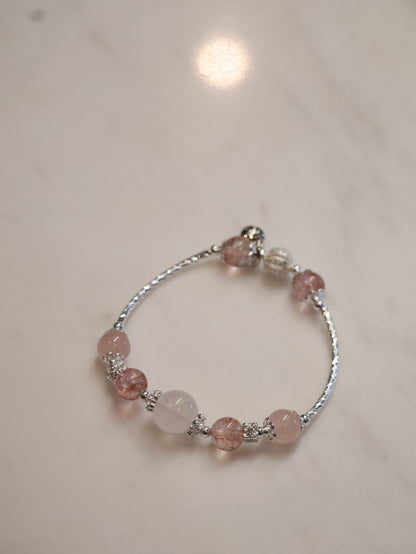 Strawberry Quartz & Rose Quartz Crystal Bracelet Bangle — Orianna Bangles Series | 8mm (Elastic)