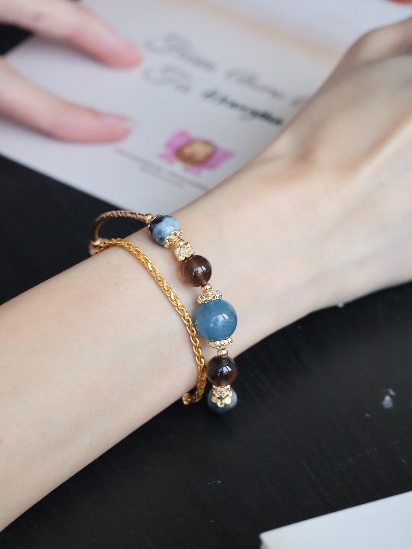 Smoky Quartz & Devil’s Eye Aquamarine Crystal Bracelet Bangle — Orianna Bangles Series | 8mm