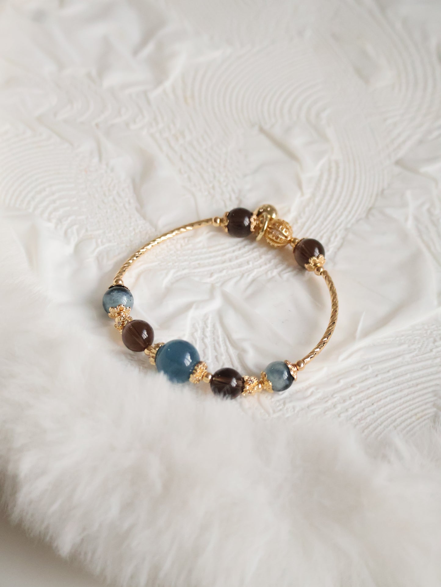 Smoky Quartz & Devil’s Eye Aquamarine Crystal Bracelet Bangle — Orianna Bangles Series | 8mm