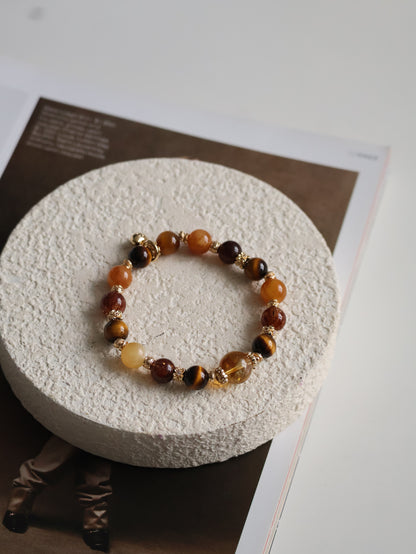 Andesine Labradorite, Tiger’s Eye, Citrine & Black Gold Super 7 Crystal Bracelet — Miel Honey | 8mm (Elastic)