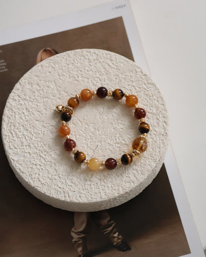 Andesine Labradorite, Tiger’s Eye, Citrine & Black Gold Super 7 Crystal Bracelet — Miel Honey | 8mm (Elastic)